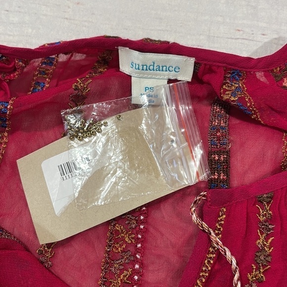 NWT Sundance Red Embroidered Tassel Tie Peasant Blouse Petite - Picture 2 of 11